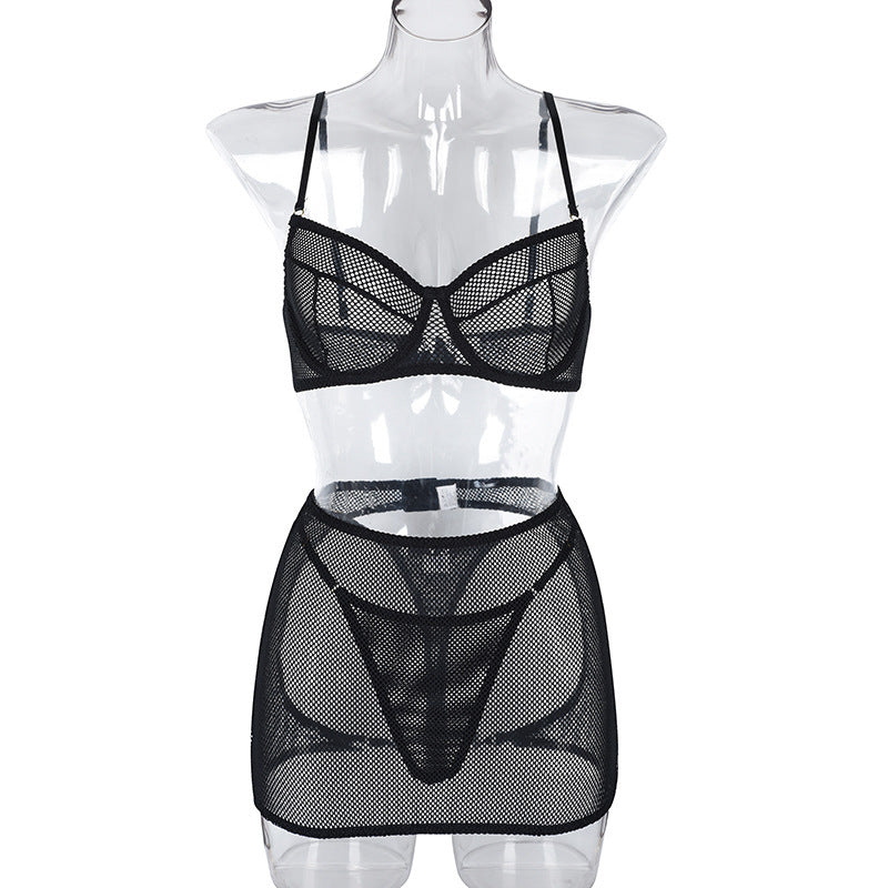 Mesh Comfort Corset Home Slim Underwear Three Piece Set