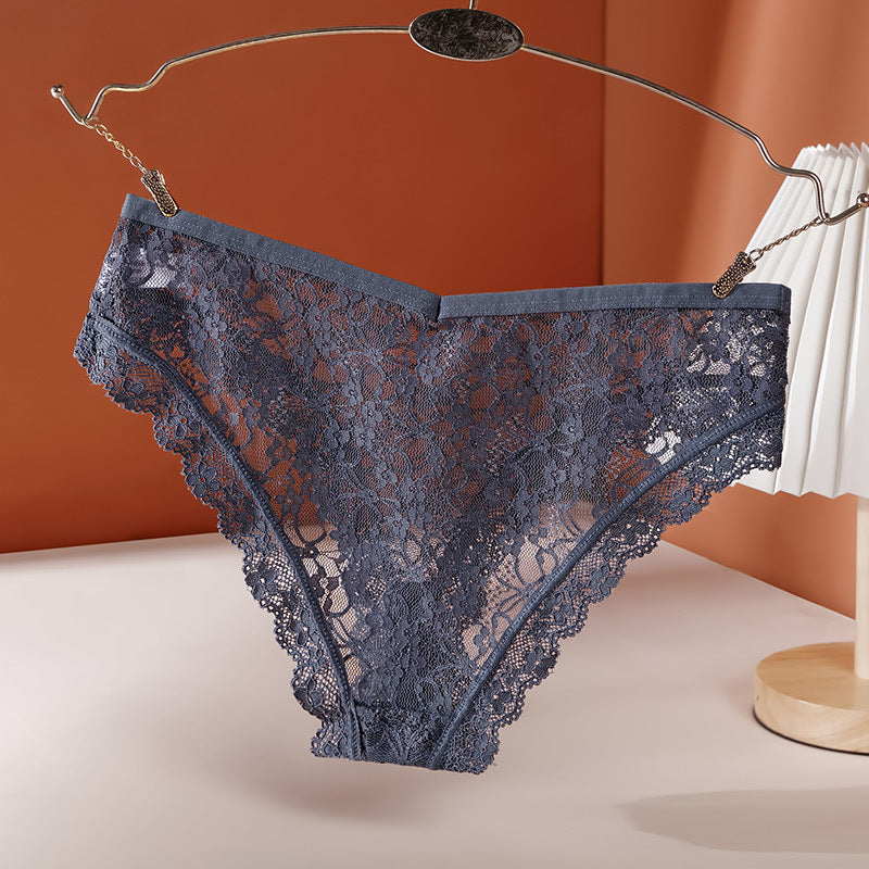 Women's Lace Panties Pure Desire Mid-waist Breathable Traceless Sexy Hollow Mesh Cotton Crotch Briefs