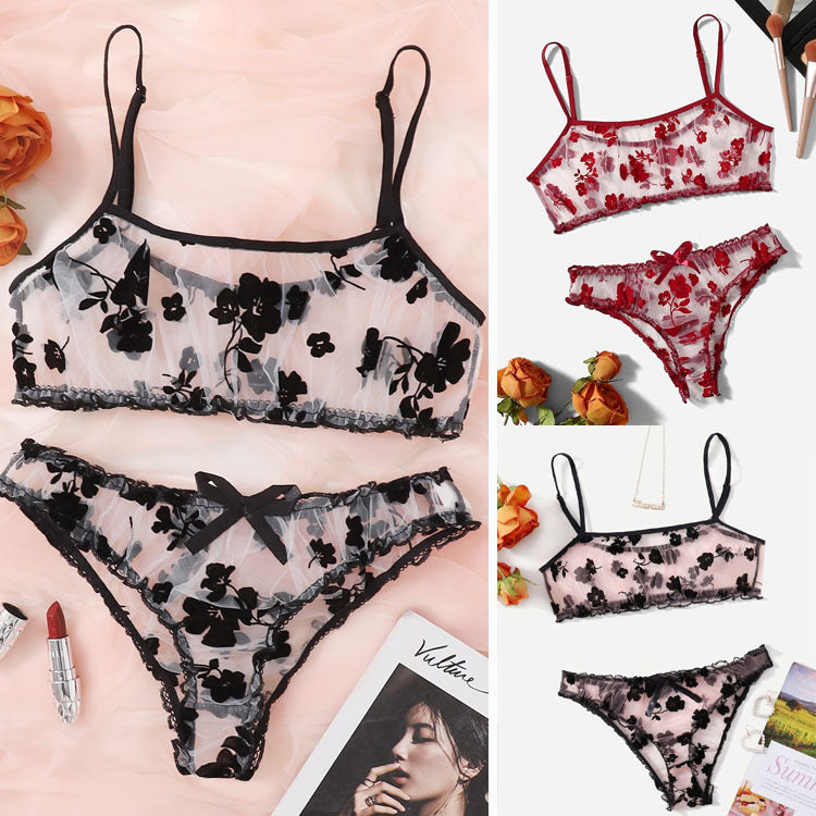 Underwear Suit Flocking Multi-color Mesh Seductive Sexy