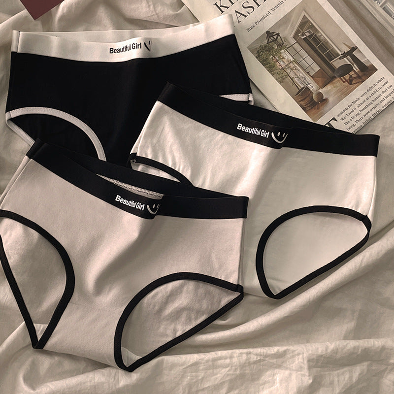 Women's Minimalist Letter Printed Pure Cotton Mid Waist Underwear