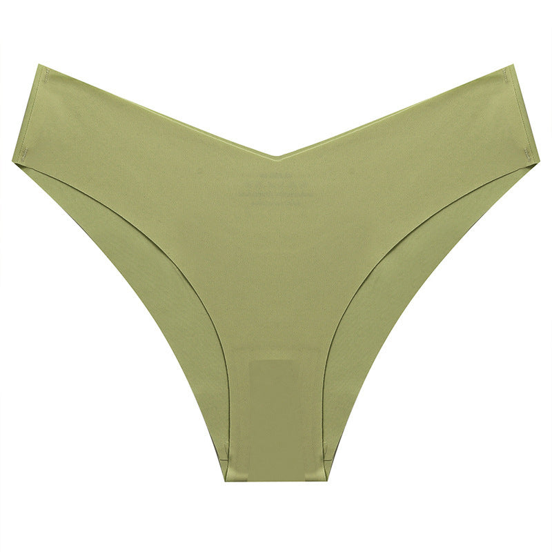 Ice Silk Seamless Women's Fashion V-cut Briefs Solid Color Breathable Fabric