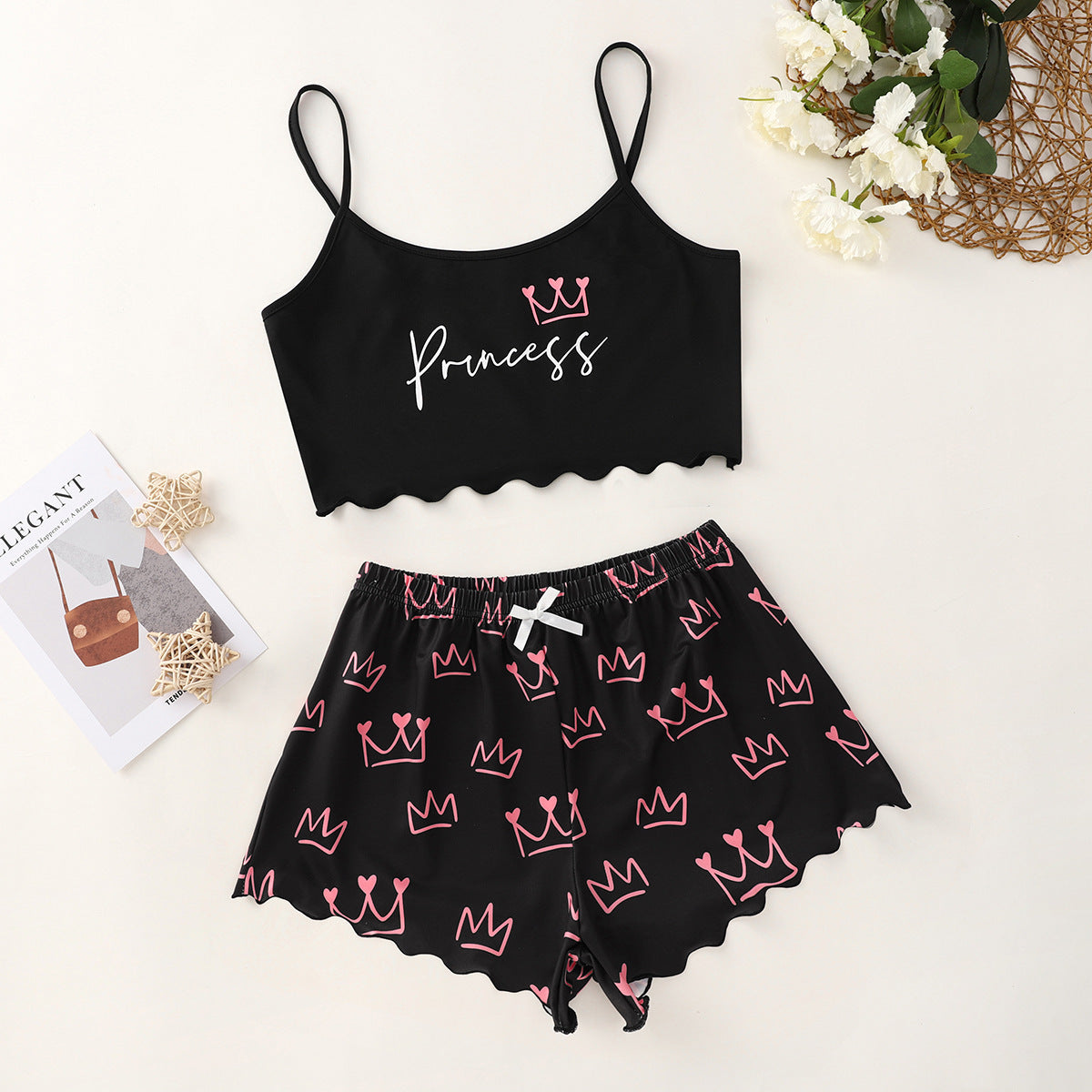 Letter Princess Printing Homewear With Braces Suit