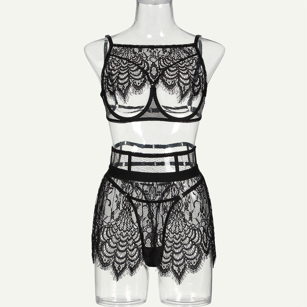 Lace Cutout See-through Three-piece Set