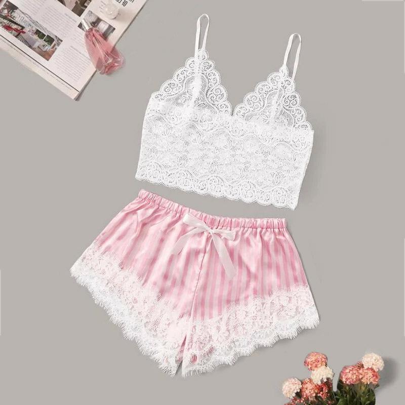 Sexy Lace Split Pajamas Set