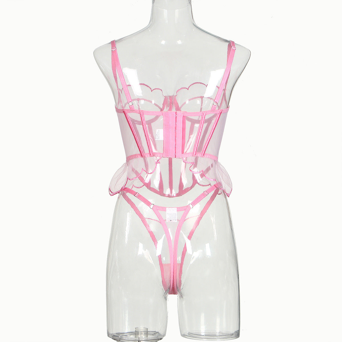 Shaping Sling Wave Mesh Edge Joint Fishbone See-through Sexy Underwear Two-piece