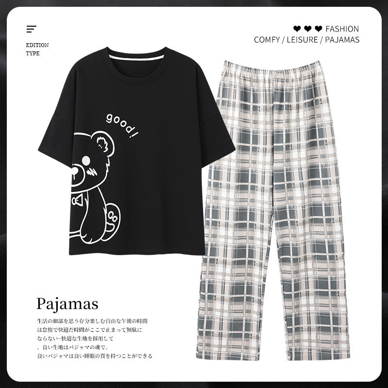 Pajamas Pure Cotton Short-sleeved And Trousers Cute Cartoon Home Wear Suit