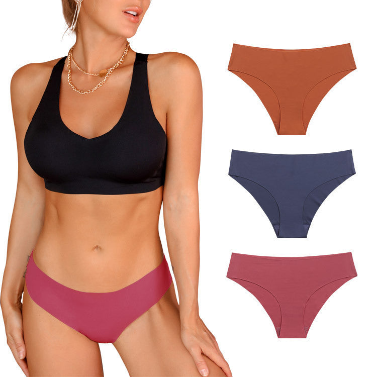 Seamless One-piece Ice Silk Ladies Low-rise Underwear Casually Cut Nude Briefs