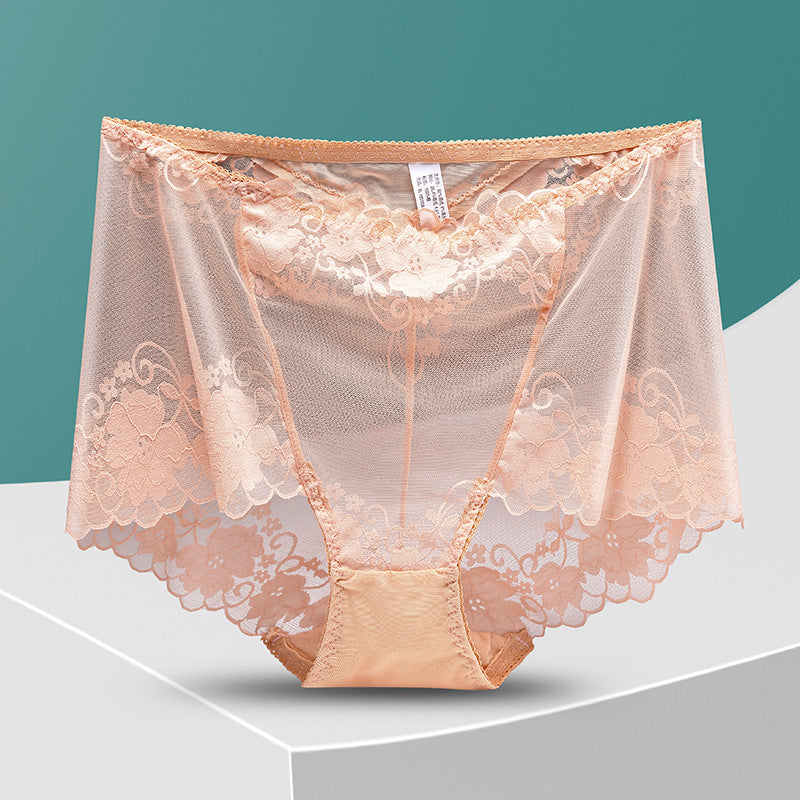 Women's Lace High Waist Hollow Out See-through Underwear