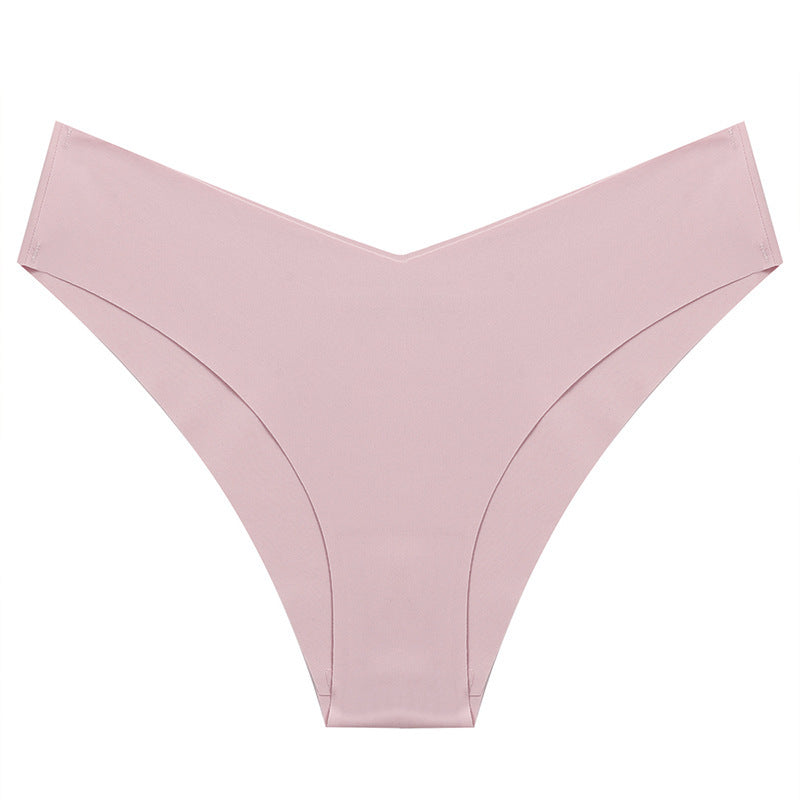 Ice Silk Seamless Women's Fashion V-cut Briefs Solid Color Breathable Fabric
