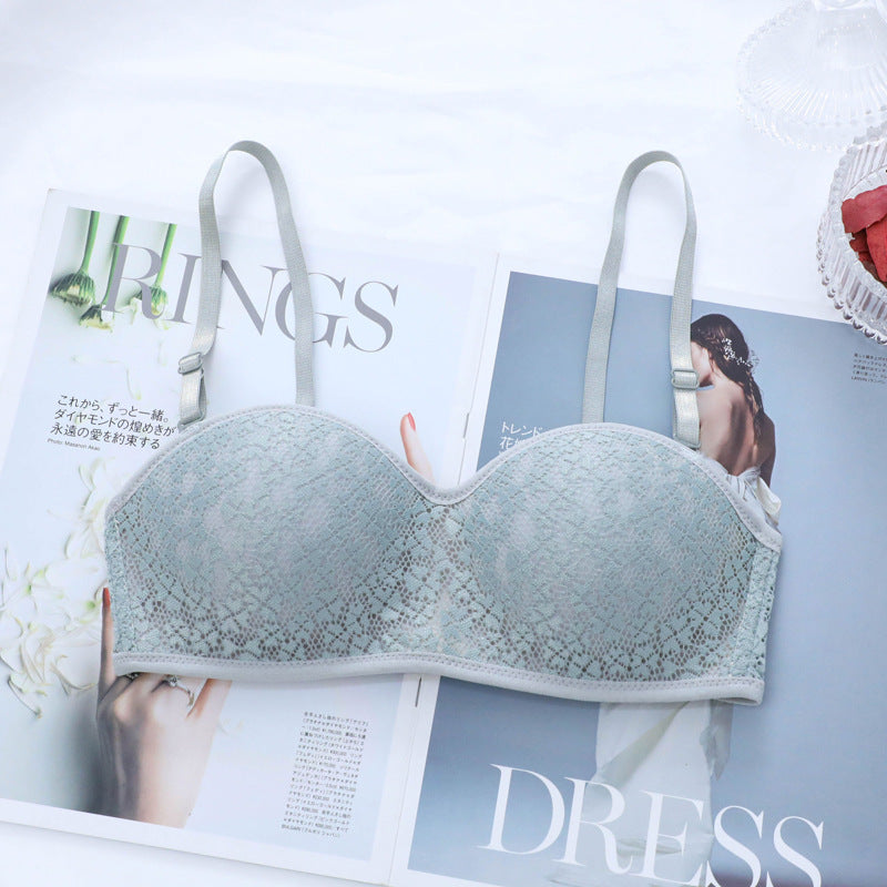 Underwear Lace Green Girl Seamless Gathering Bra Without Steel Ring