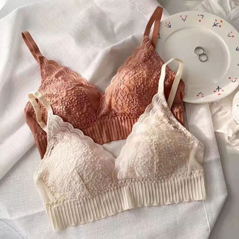 French Style Nude Feel Lace Triangle Cup Underwear Women's Bra