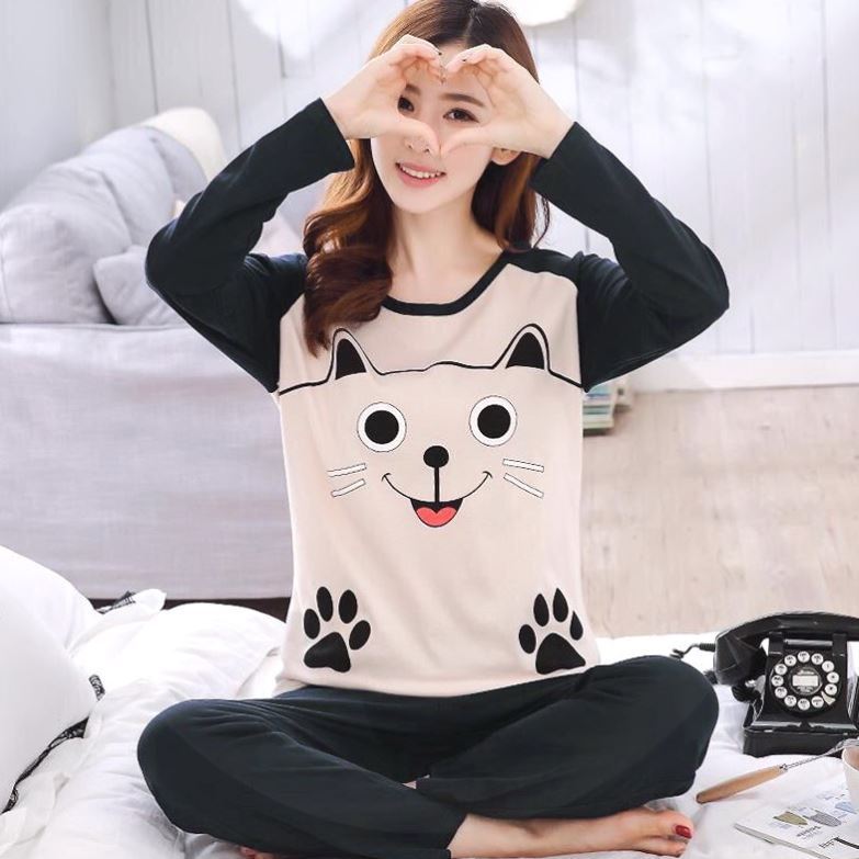 Loose Long-sleeved Two-piece Home Women's Pajamas Homewear Suit