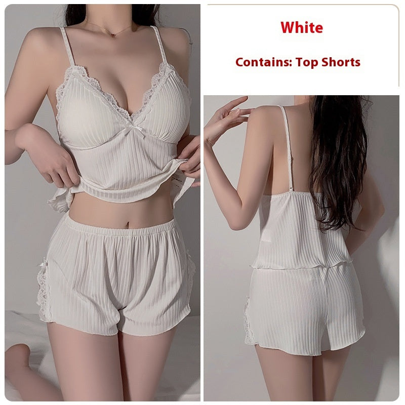 Women's V-neck Elastic Slim-fit Lifting Top Shorts Pajamas