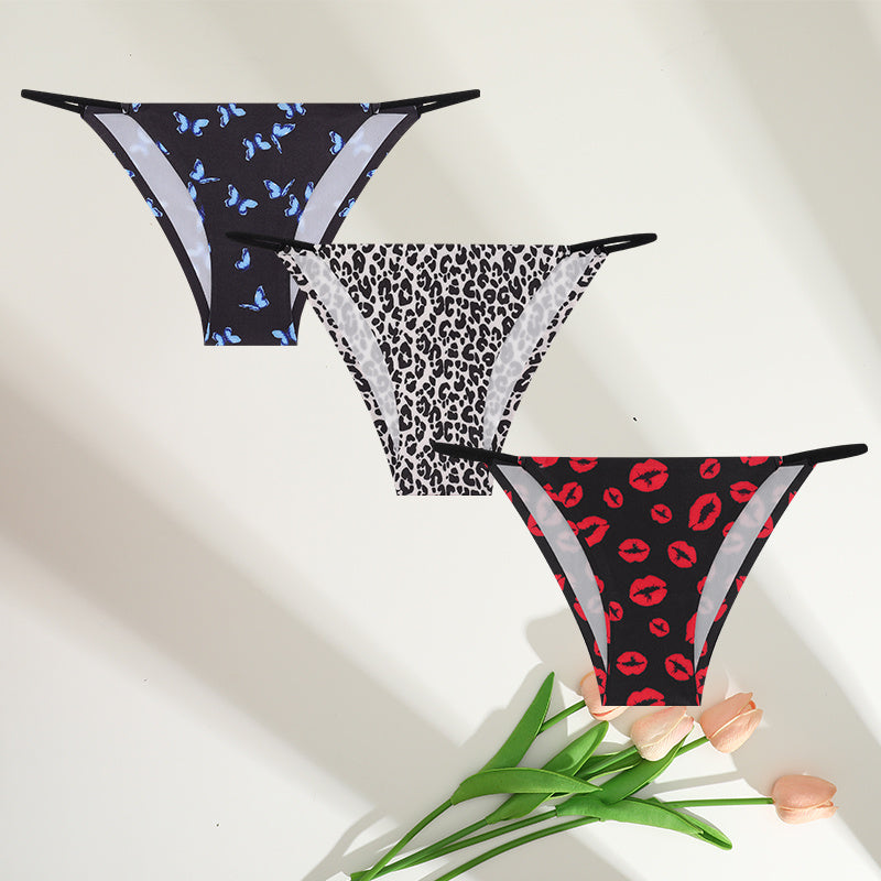 Women's Leopard Print Ice Silk Low Waist Briefs