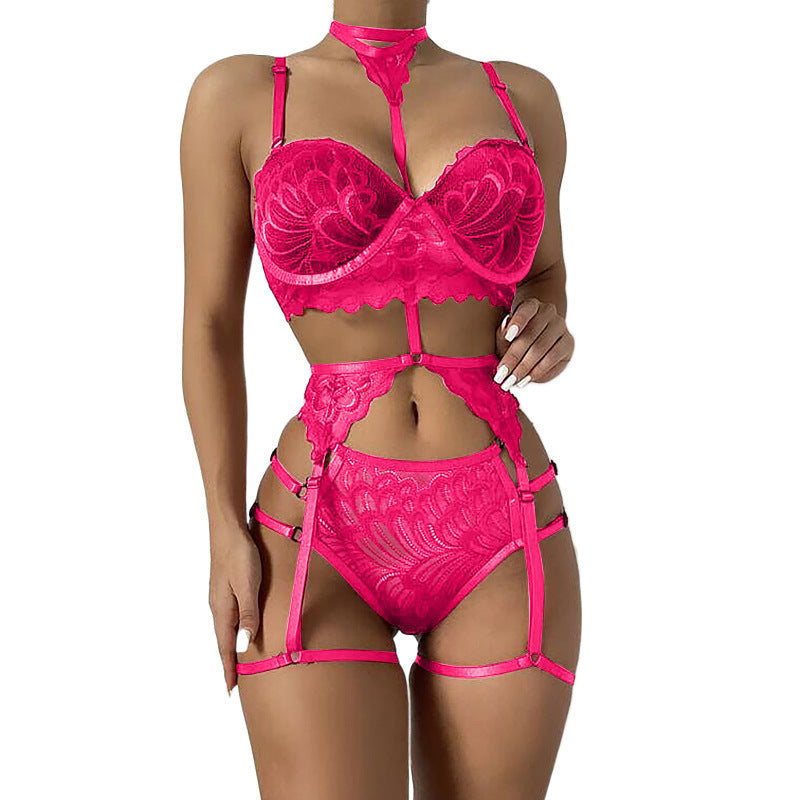 Underwear Sexy Lace Transparent Multicolor Four-piece Suit