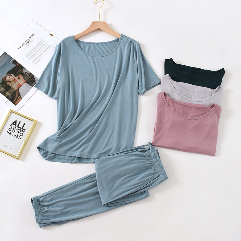 Solid Color Pajamas Women's Summer Short Sleeve Trousers Modal Thin Loose And Simple Homewear