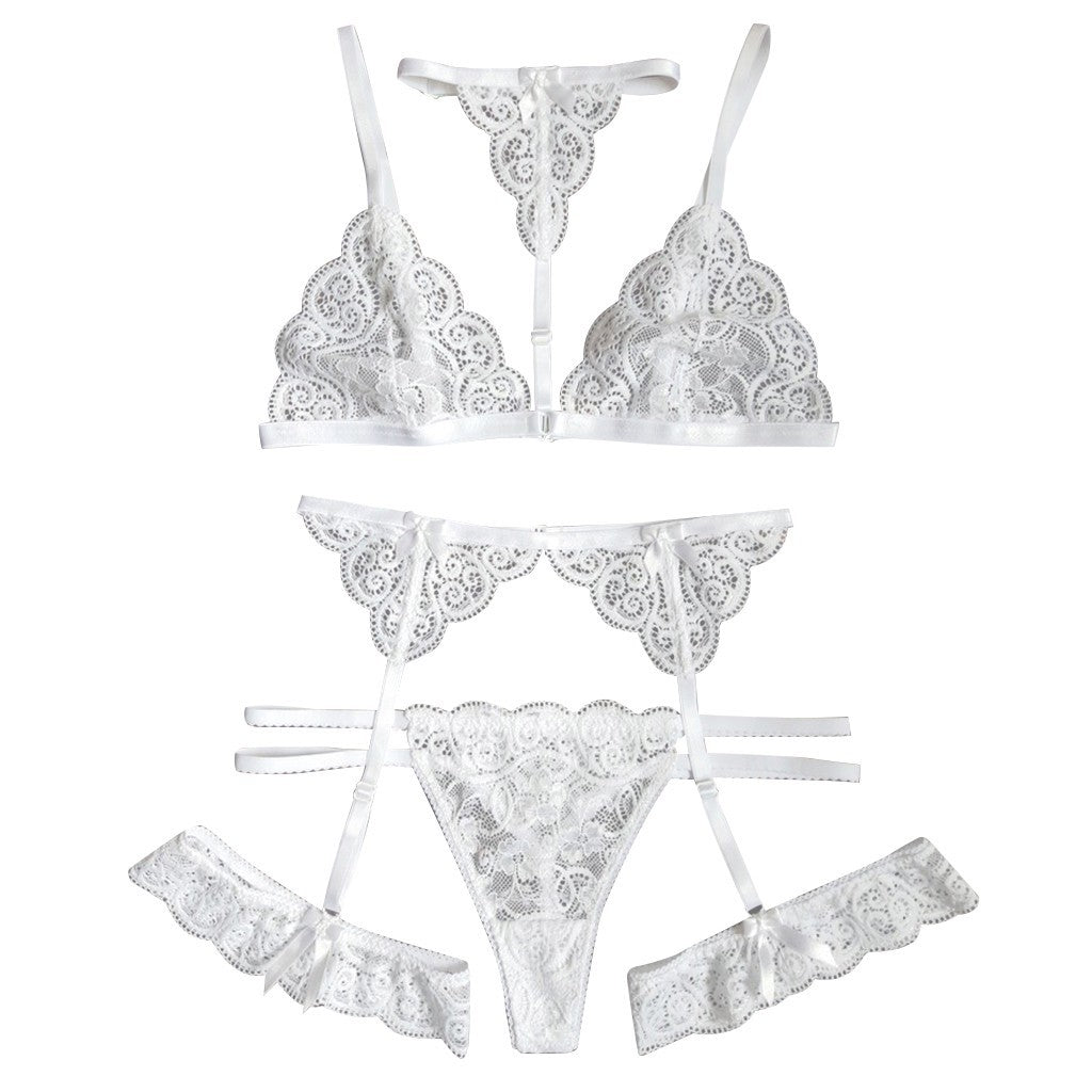 Women's Lace Perspective Three-point Leg Loop Sexy Underwear