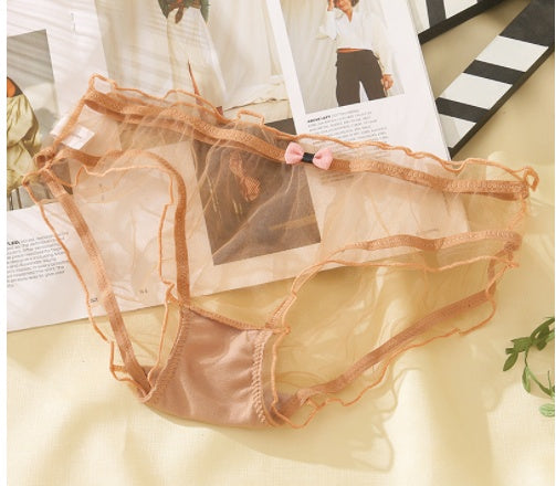 Full Transparent Bag Hip Low Waist Solid Color Mesh Girl Underwear