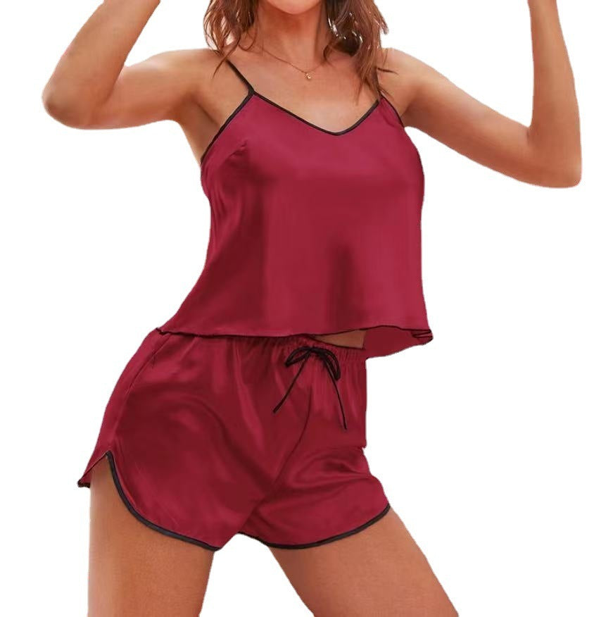 Women's Summer Back Shaping Thin Homewear Suspender Shorts Suit Fashion Pajamas