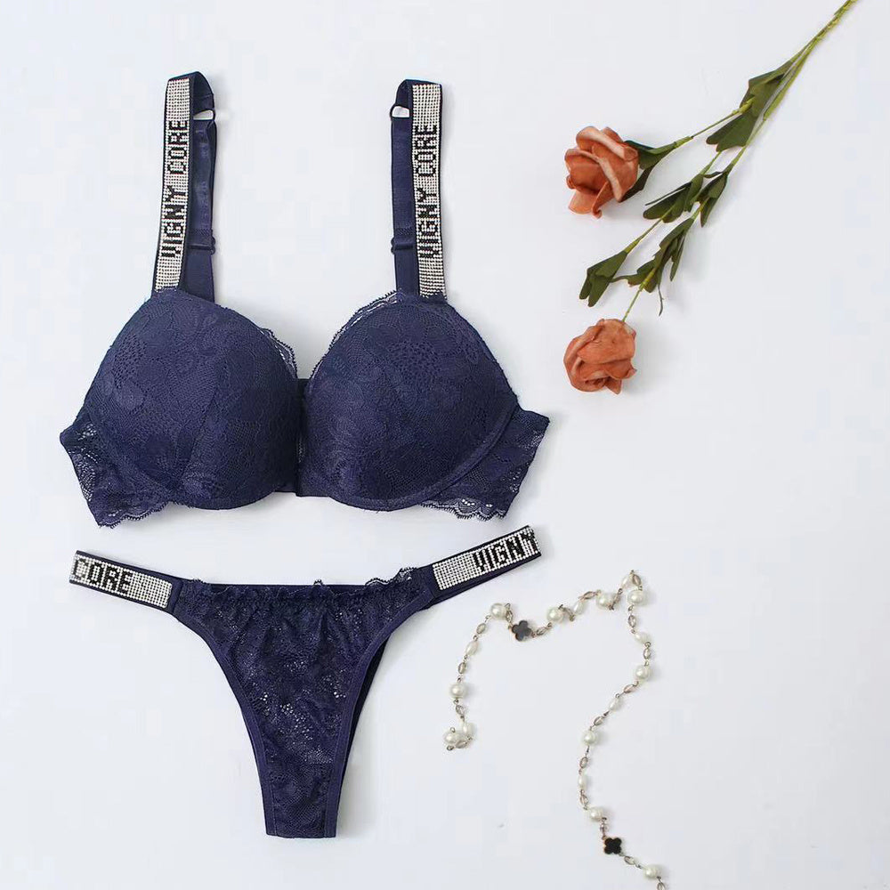 Autumn Moderate Lift Gathered With Steel Ring Underwear Lace Double Breasted Bra Underwear Set