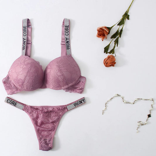 Autumn Moderate Lift Gathered With Steel Ring Underwear Lace Double Breasted Bra Underwear Set