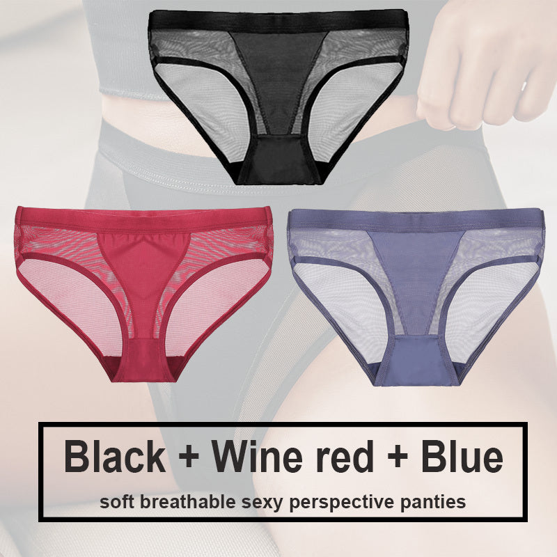 Low Waist Mesh Solid Color Briefs