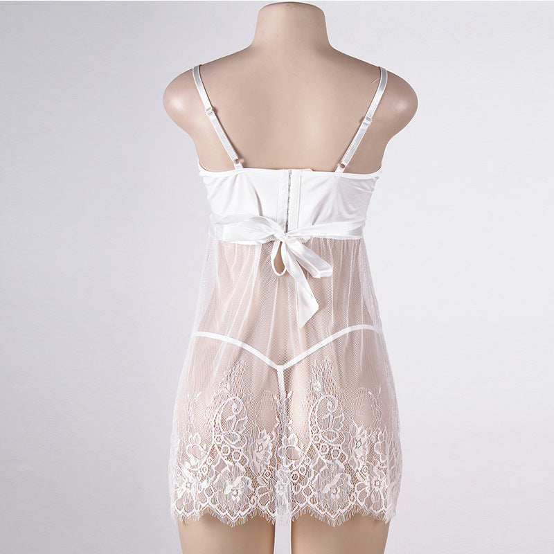 Summer Sexy Pajamas Female Lace Temptation White Tulle Suspender Nightdress