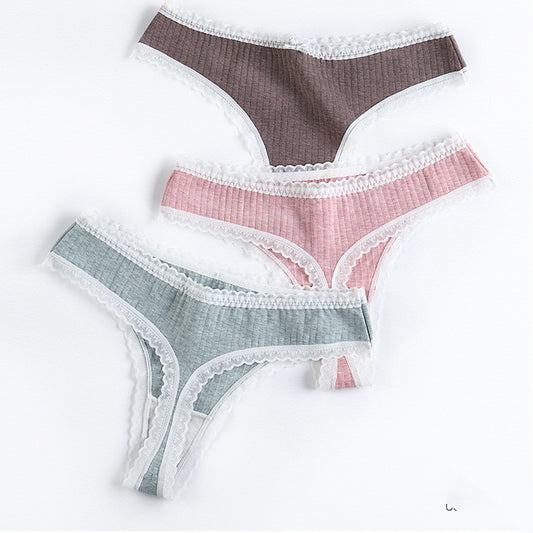 Silk T-shaped Women's Cotton Lace-trimmed T-shaped Panties