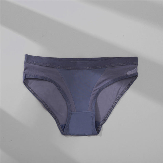 Low Waist Mesh Solid Color Briefs