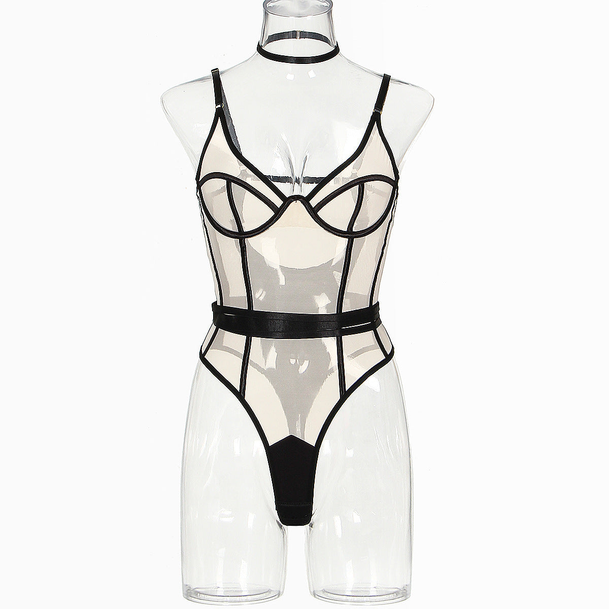 Backless Sleeveless Jumpsuit Mesh Splicing