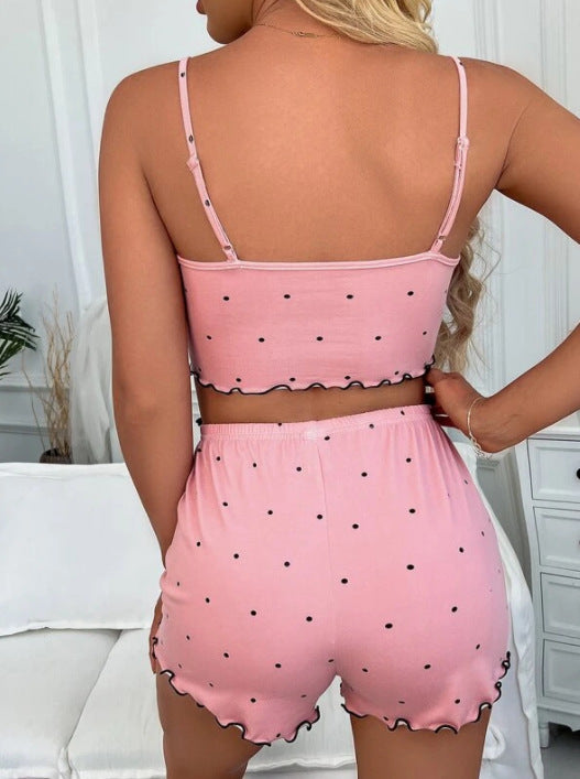 Summer Women's V-neck Comfortable Lace Suspender Shorts Pajamas